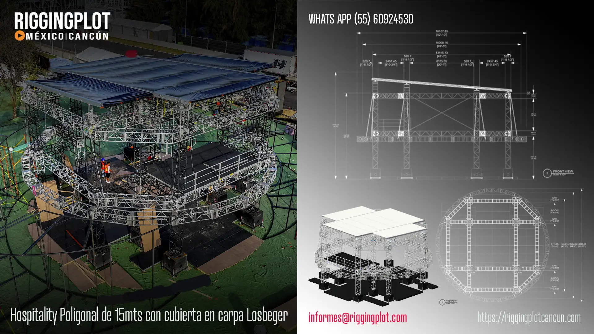 ficha técnica HOSPITALITY POLIGONAL 15 METROS CON CUBIERTA LOSBEGER